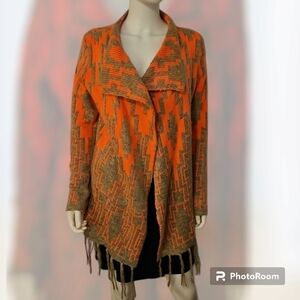 Kate COLLECTION Neon Southwestern Draped Fringe Cardigan Sweater